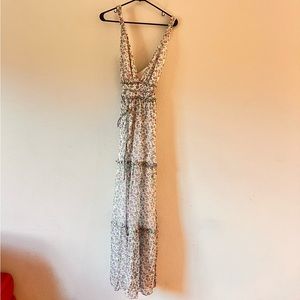 Tularosa Flora White Purple Floral Silver Accents Maxi Tiered Skirt Dress Small